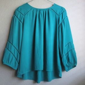 Like New Ann Taylor Loft Teal Ruffle Blouse